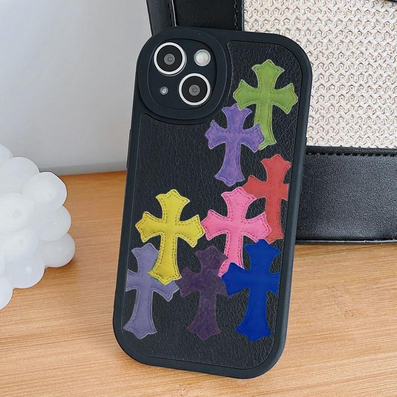 Suitable for Iphone 16 15 14 13 Pro Max Leather Cross Shock Resistant Iphone Case, Iphone 16 plus Gradient Cross Male and Female Phone Case Jesus Parten Iphone 15 plus Case