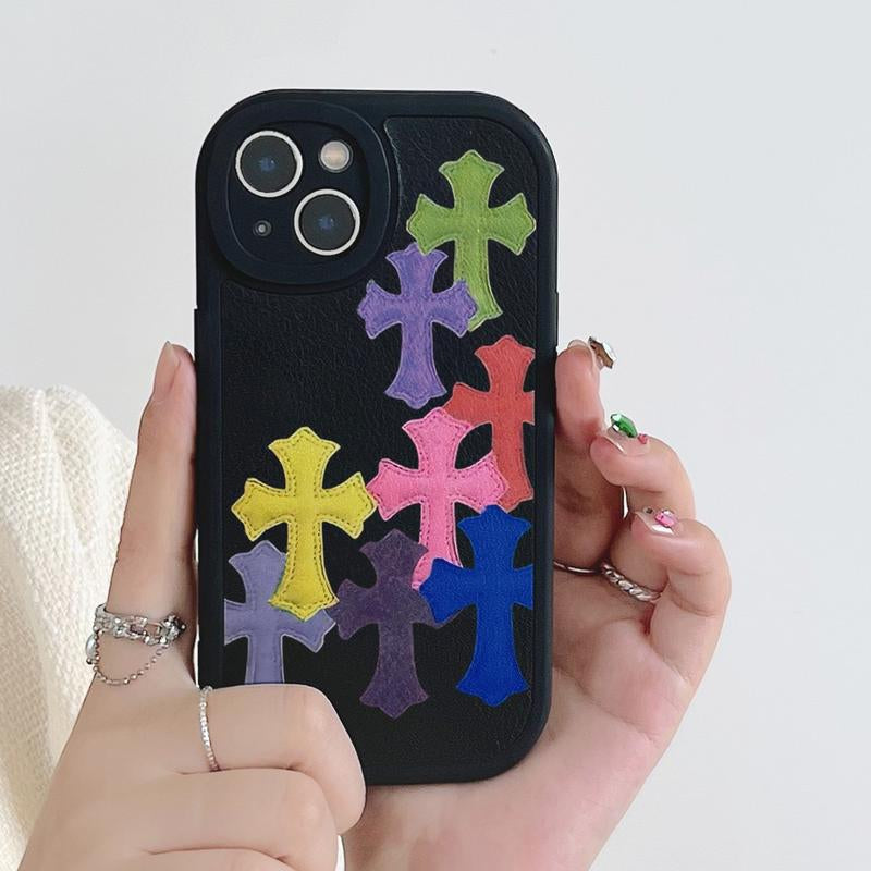Suitable for Iphone 16 15 14 13 Pro Max Leather Cross Shock Resistant Iphone Case, Iphone 16 plus Gradient Cross Male and Female Phone Case Jesus Parten Iphone 15 plus Case