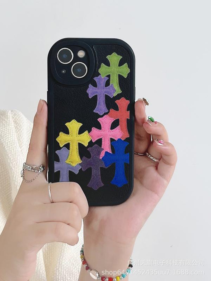 Suitable for Iphone 16 15 14 13 Pro Max Leather Cross Shock Resistant Iphone Case, Iphone 16 plus Gradient Cross Male and Female Phone Case Jesus Parten Iphone 15 plus Case