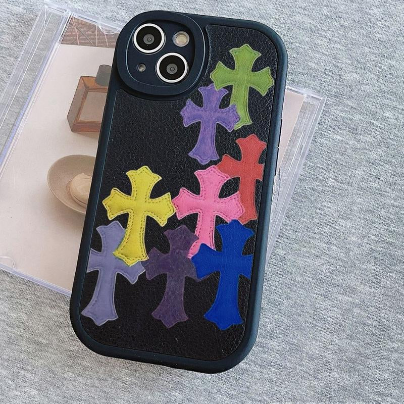 Suitable for Iphone 16 15 14 13 Pro Max Leather Cross Shock Resistant Iphone Case, Iphone 16 plus Gradient Cross Male and Female Phone Case Jesus Parten Iphone 15 plus Case