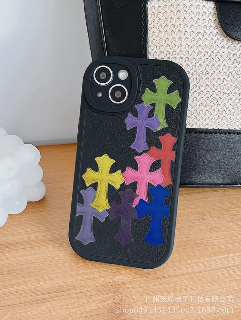 Suitable for Iphone 16 15 14 13 Pro Max Leather Cross Shock Resistant Iphone Case, Iphone 16 plus Gradient Cross Male and Female Phone Case Jesus Parten Iphone 15 plus Case